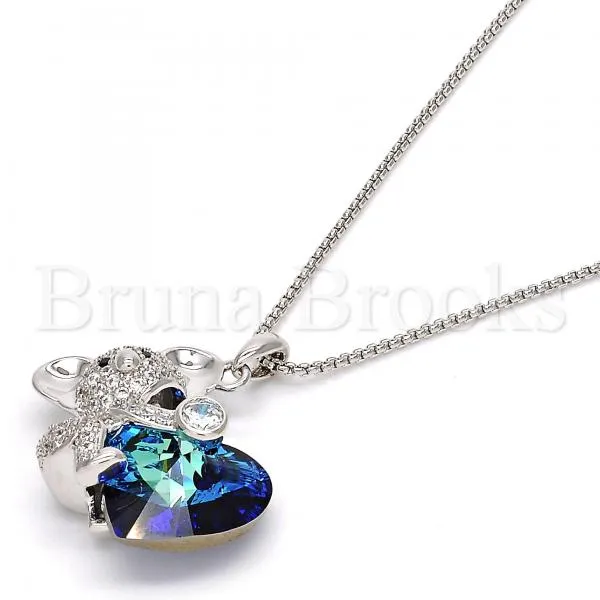 Rhodium Plated Fancy Necklace, Kohala and Heart Design, with Swarovski Crystals and Micro Pave, Rhodium Tone
