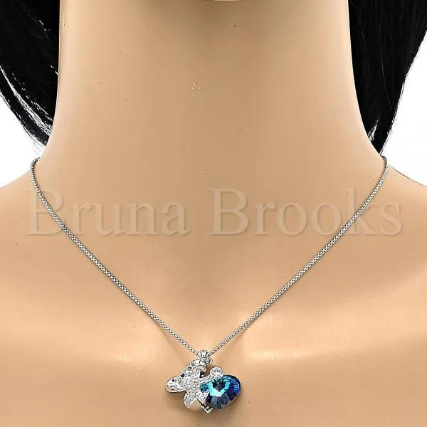 Rhodium Plated Fancy Necklace, Kohala and Heart Design, with Swarovski Crystals and Micro Pave, Rhodium Tone