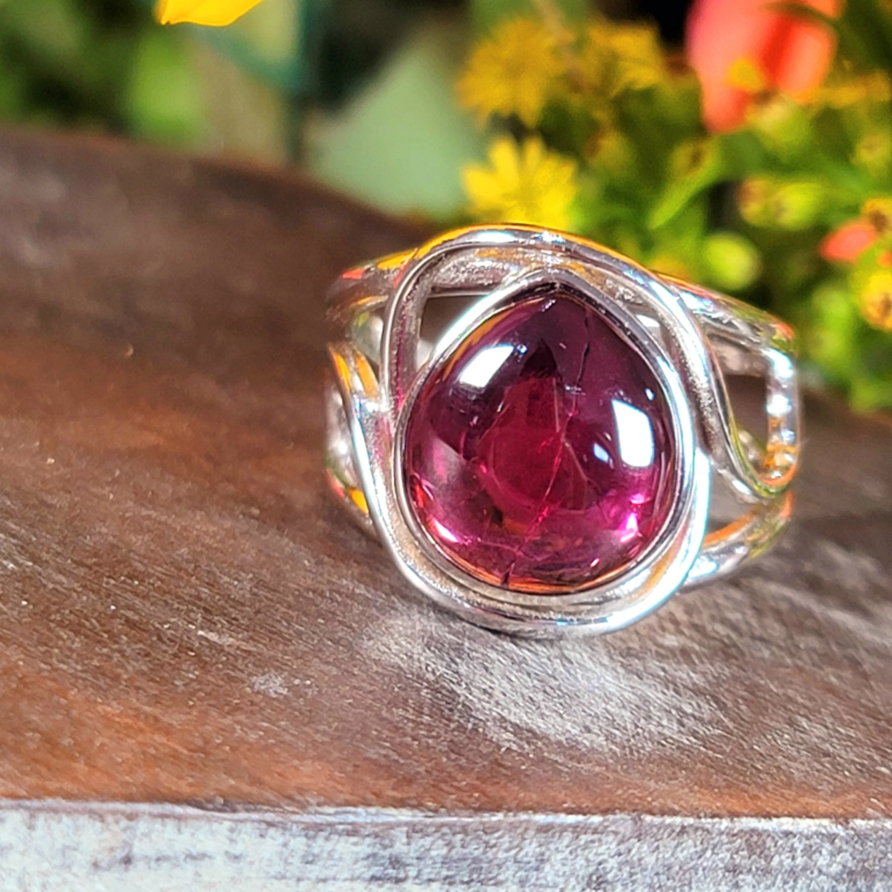 Rhodolite Purple Garnet Adjustable Finger Bracelet .925 Silver for Connection with Angels and Spirit Guides