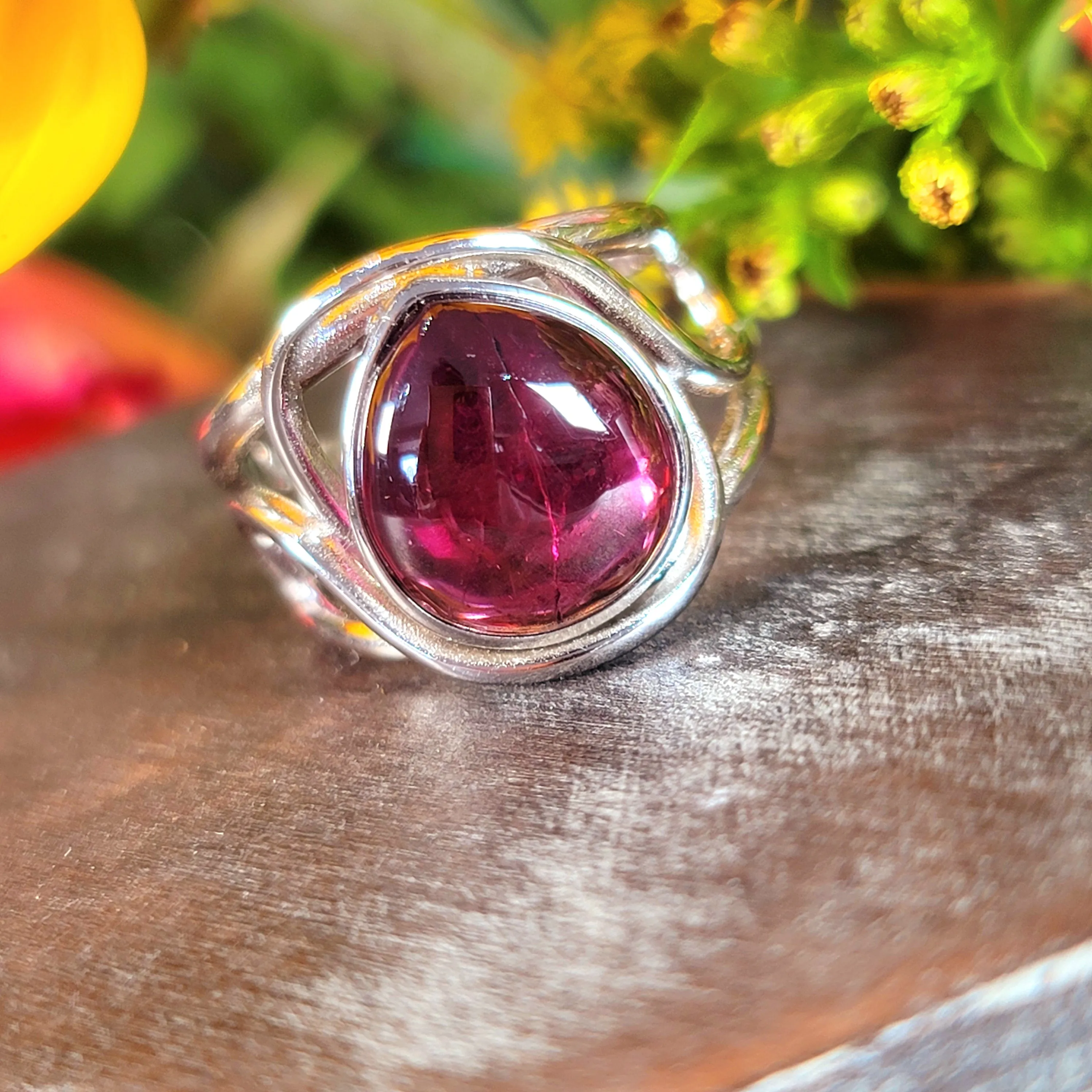 Rhodolite Purple Garnet Adjustable Finger Bracelet .925 Silver for Connection with Angels and Spirit Guides
