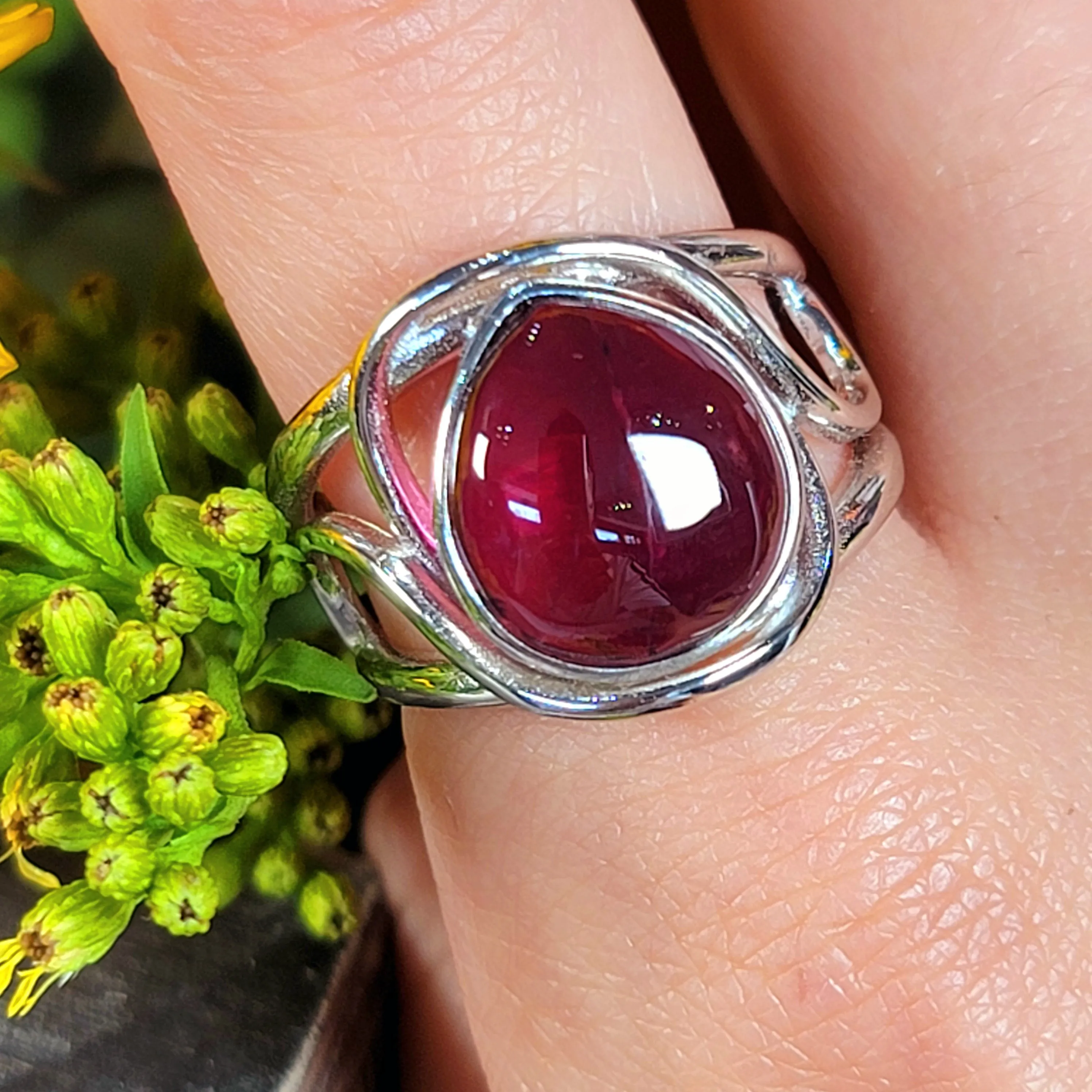 Rhodolite Purple Garnet Adjustable Finger Bracelet .925 Silver for Connection with Angels and Spirit Guides