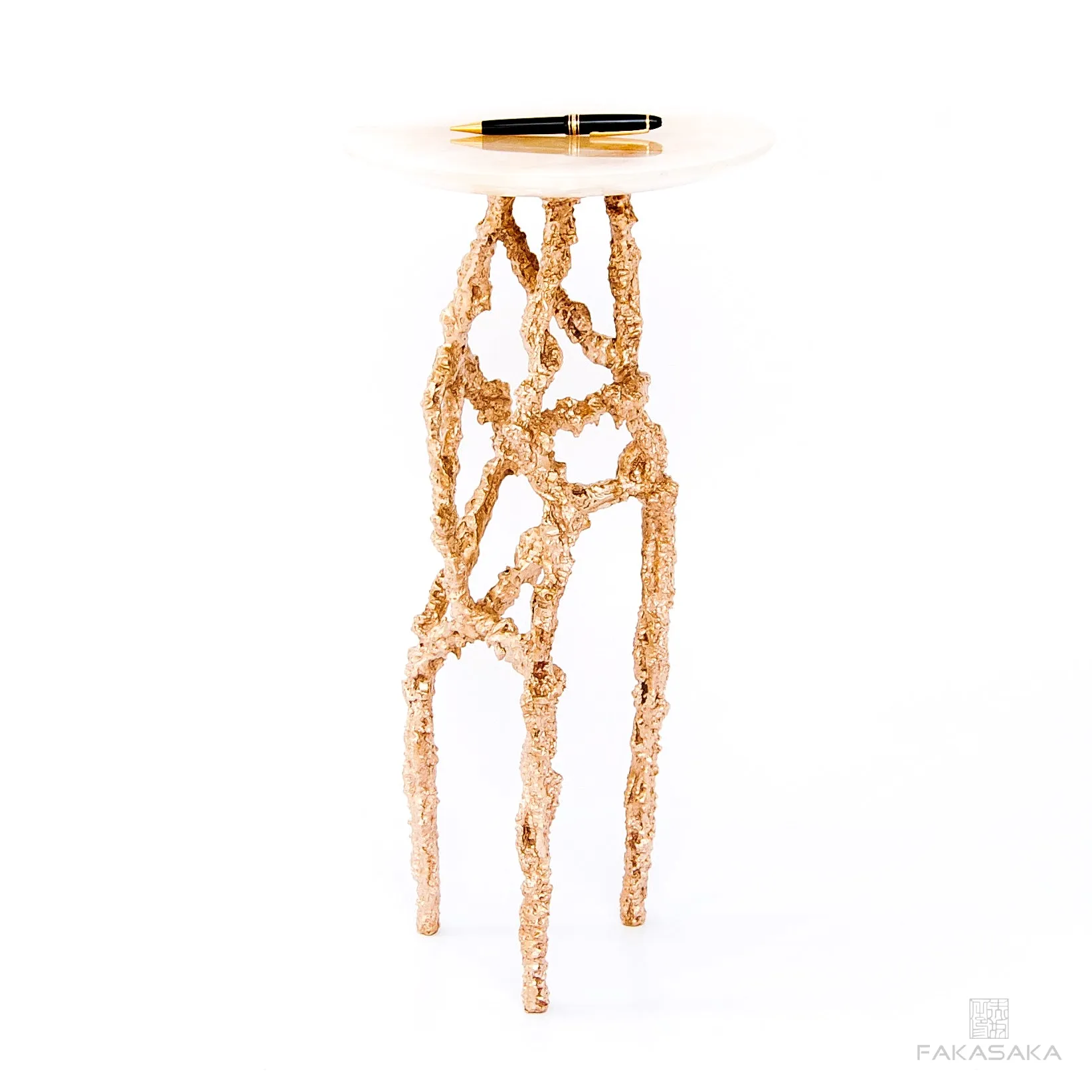 RONNIE DRINK TABLE <br><br>TRANSLUCENT ONYX<br>POLISHED BRONZE
