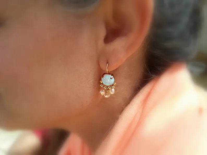 Rose Quartz Pearl Clover Earrings