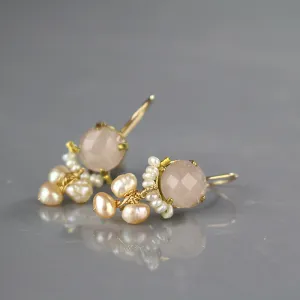 Rose Quartz Pearl Clover Earrings
