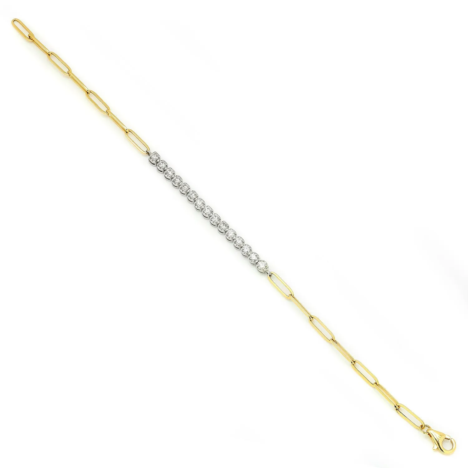 Round Diamond Paperclip Line Bracelet Two-Tone Gold 0.75ctw