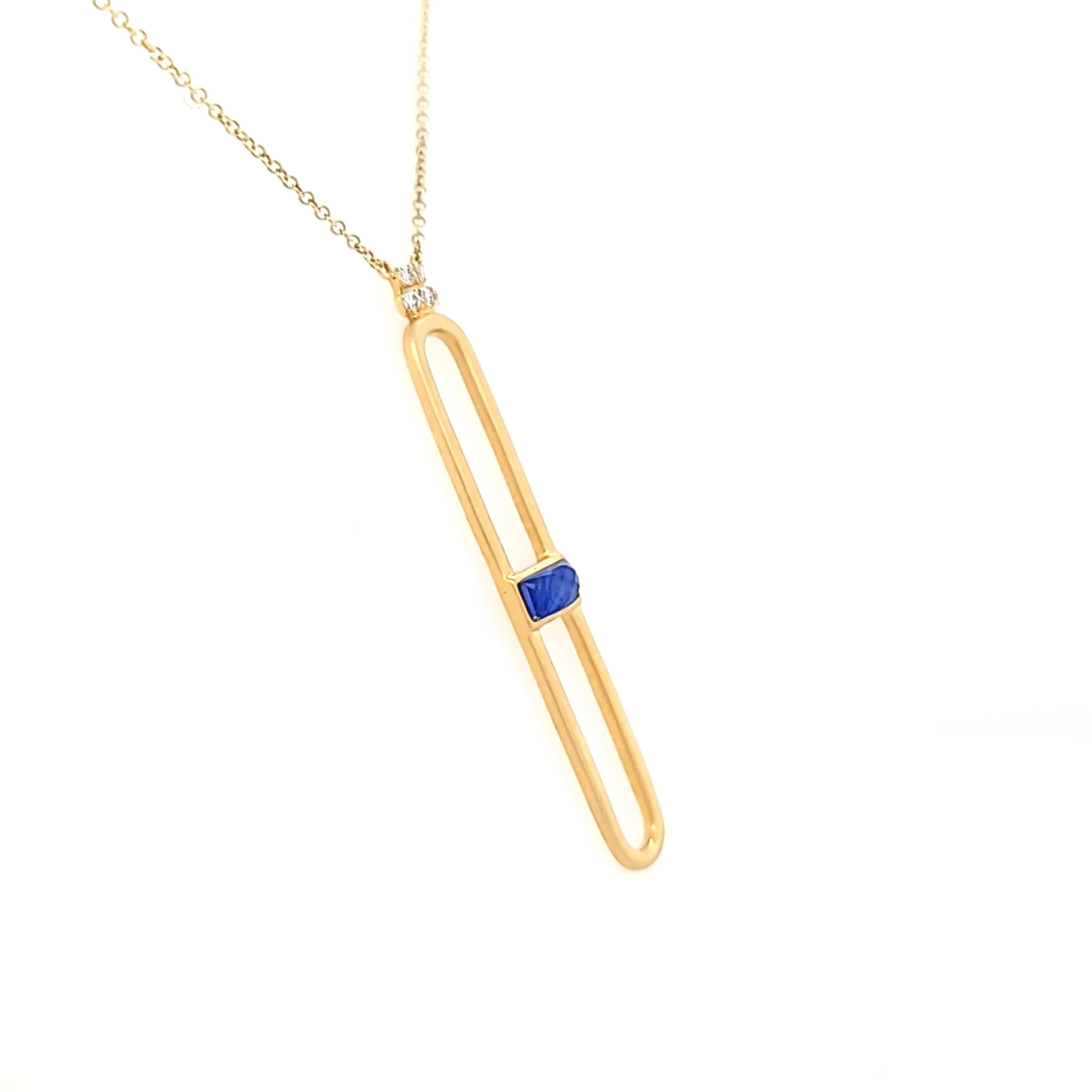 Satin Finish Yellow Gold Lapis Necklace (I6604)