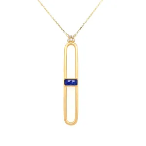 Satin Finish Yellow Gold Lapis Necklace (I6604)