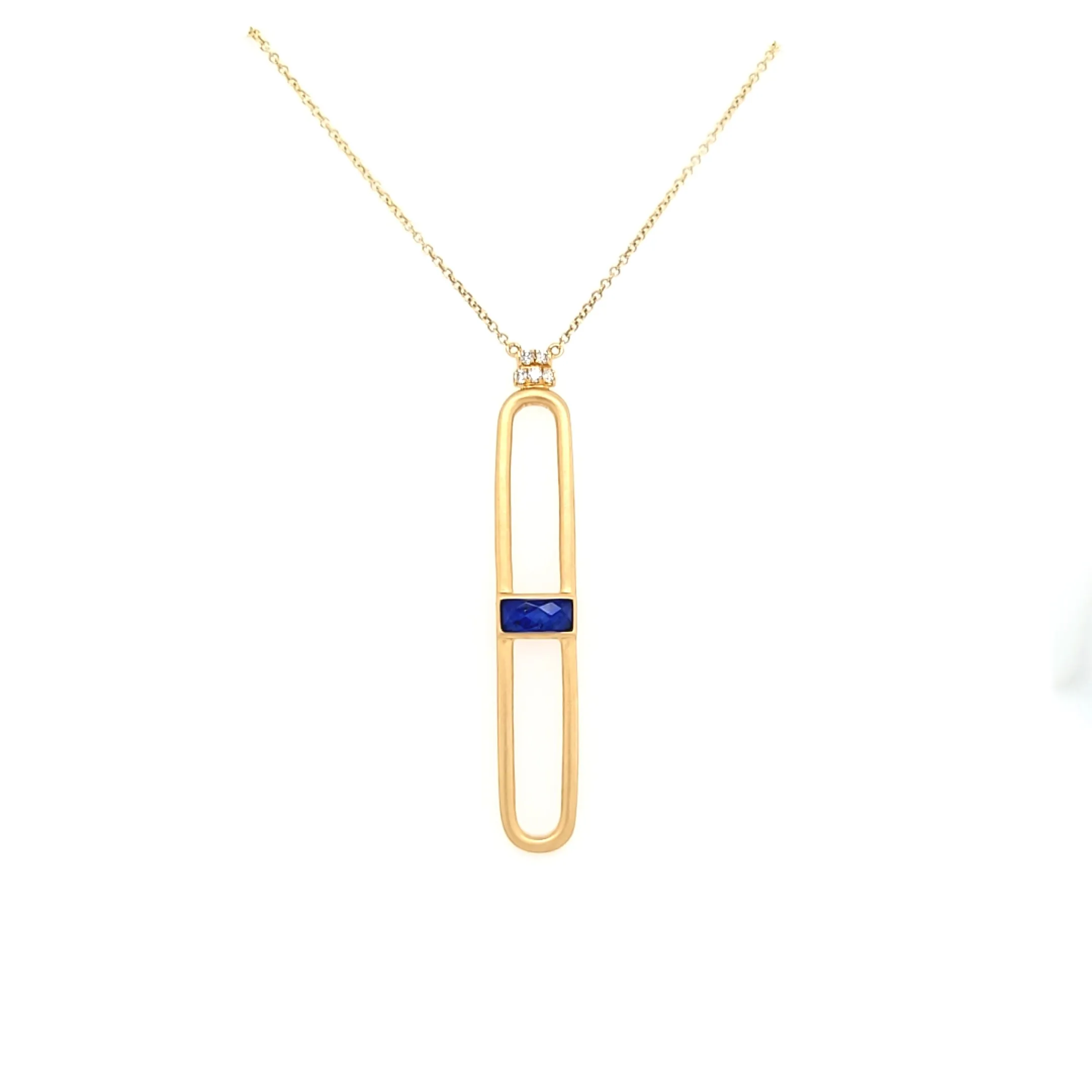 Satin Finish Yellow Gold Lapis Necklace (I6604)