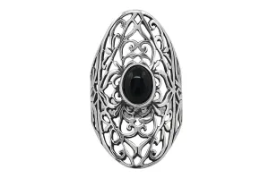 Silver Black Onyx Elizabeth Ring