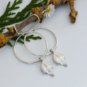 Silver Boho Hoop Earrings With Silver Leaves