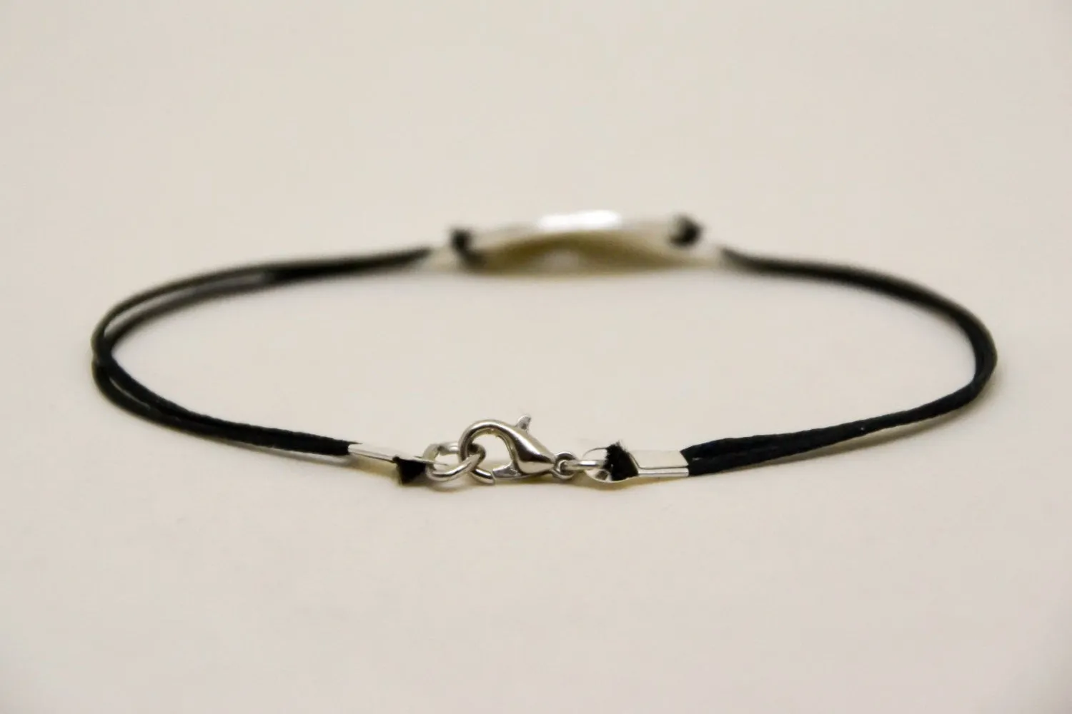 Silver cross bracelet for men, black cord, christian jewelry for him