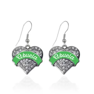 Silver Emerald Green Abuela Pave Heart Charm Dangle Earrings