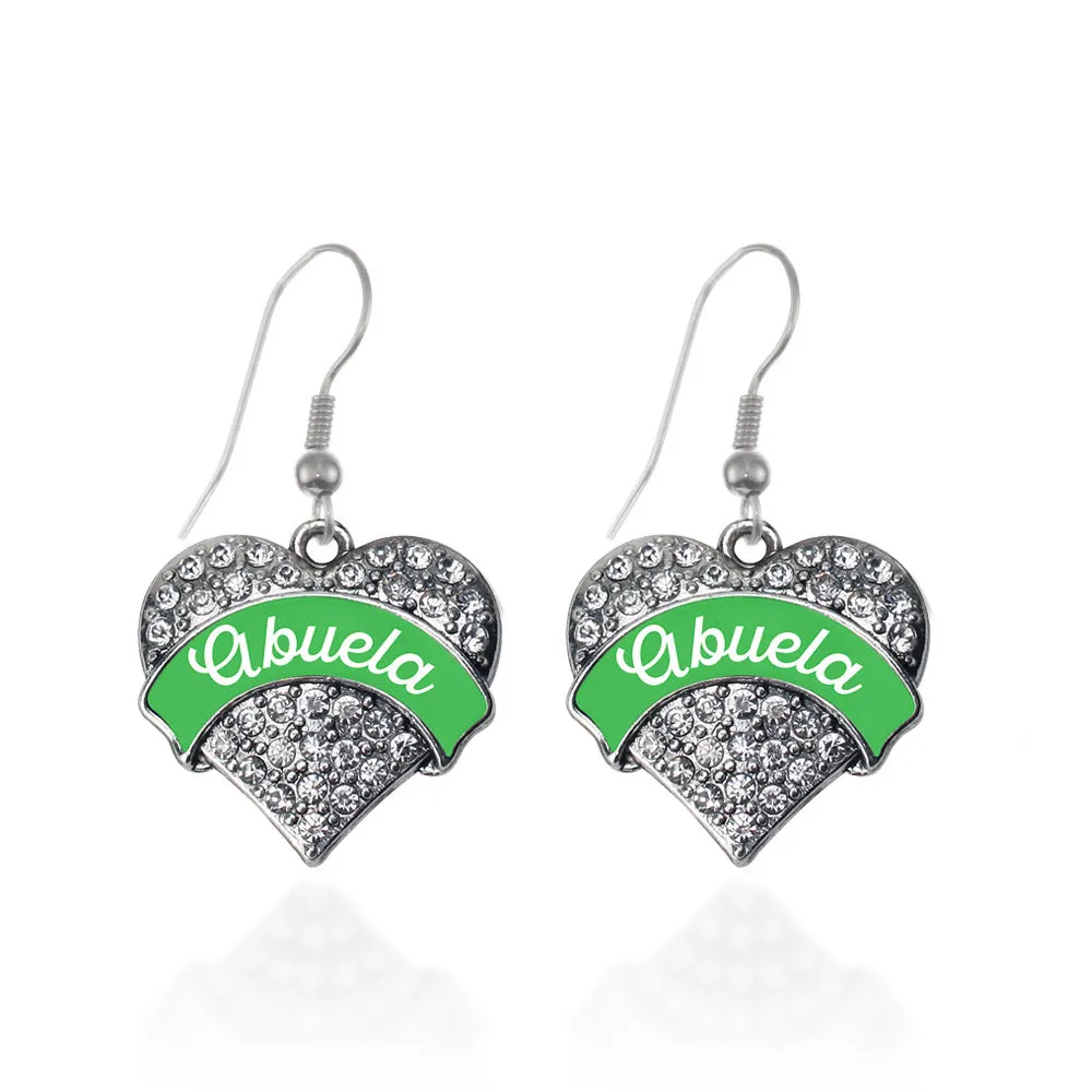 Silver Emerald Green Abuela Pave Heart Charm Dangle Earrings
