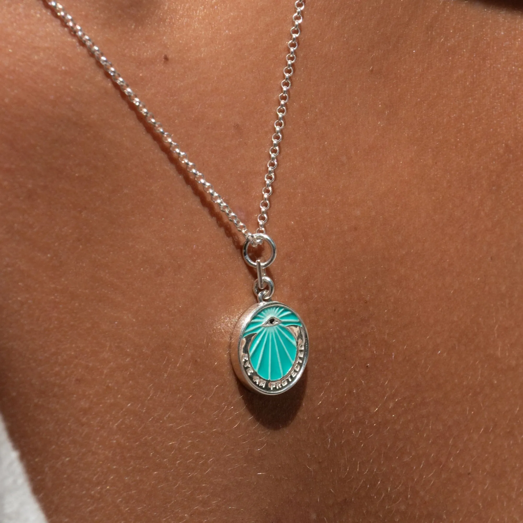 Silver Eye Am Protected Turquoise Coin Necklace