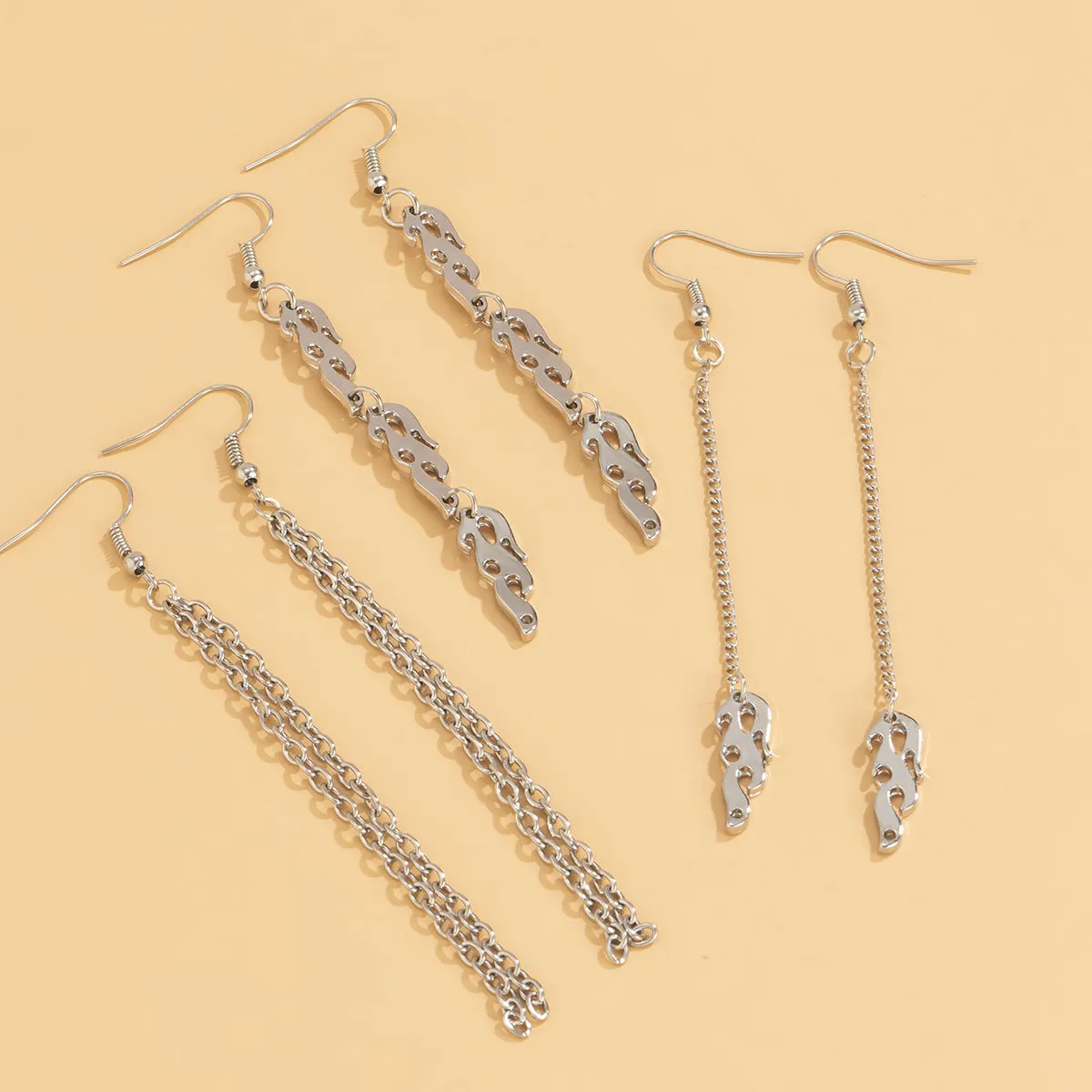 Simple Tassel Long Flame Pendant Earrings Female Personality Chain Mix Set Earrings