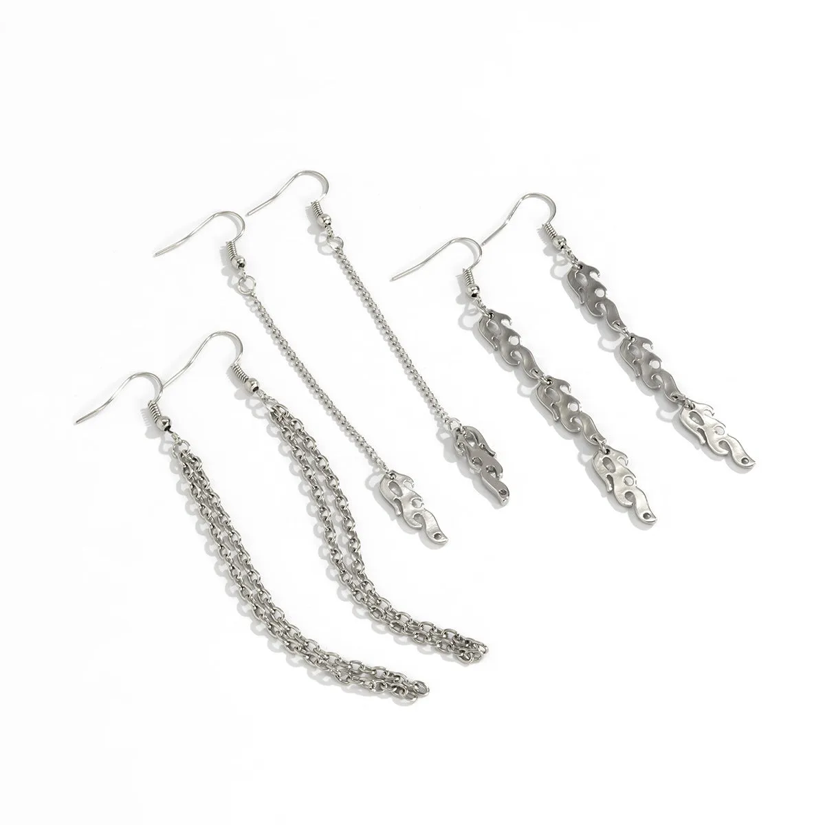 Simple Tassel Long Flame Pendant Earrings Female Personality Chain Mix Set Earrings