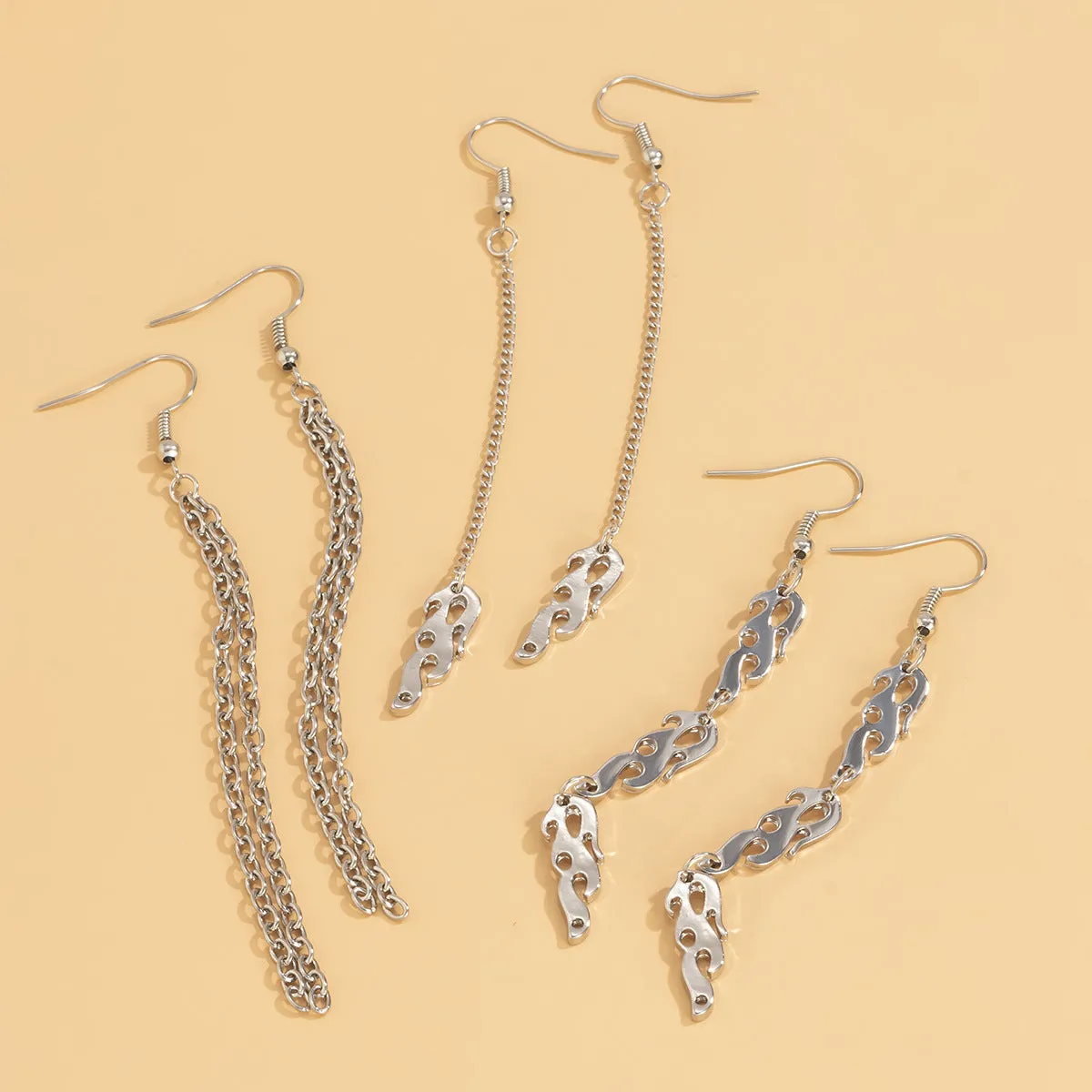 Simple Tassel Long Flame Pendant Earrings Female Personality Chain Mix Set Earrings
