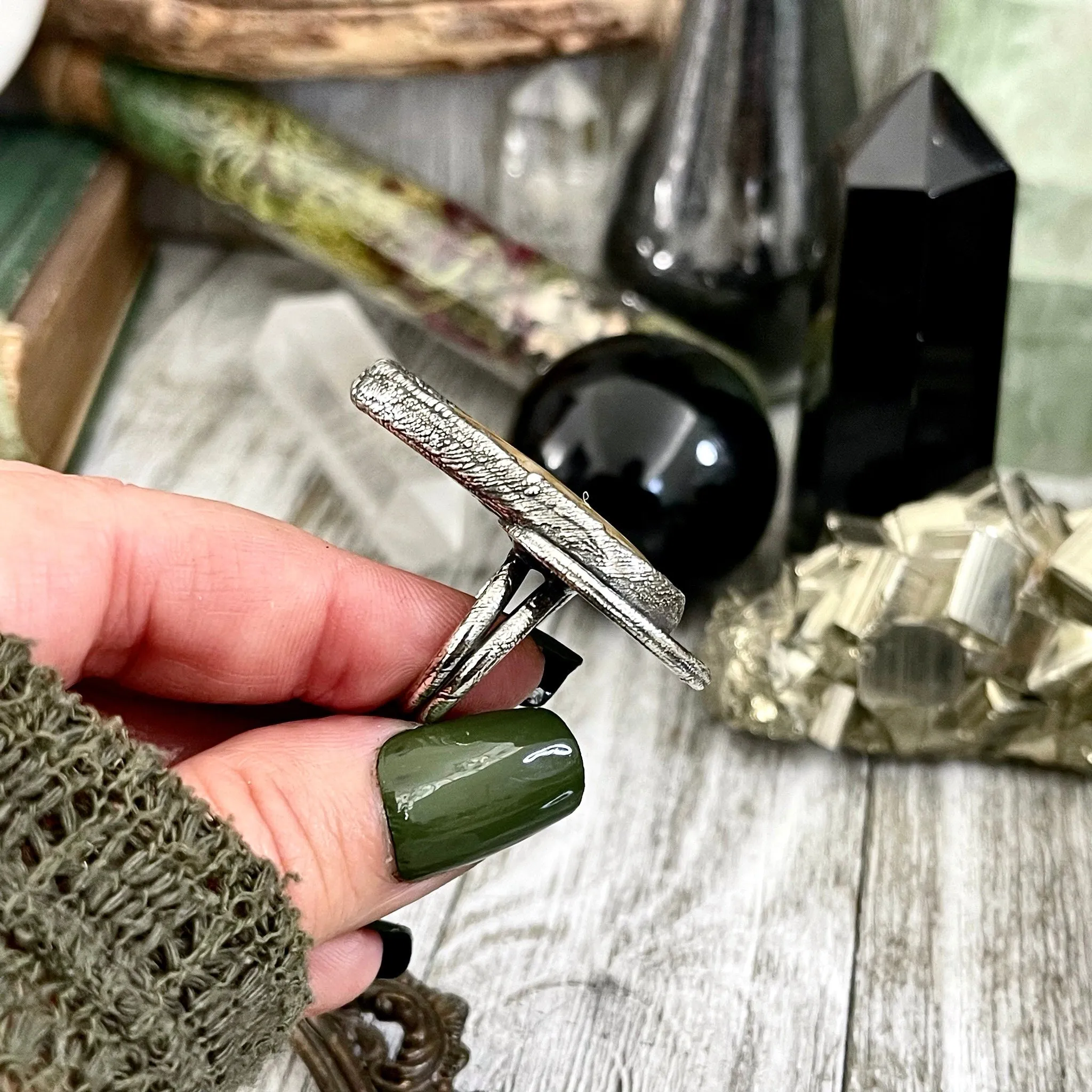 Size 8.5 Big Fossilized Coral Silver Statement Ring in Fine Silver / Foxlark Collection - One of a Kind