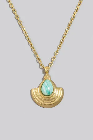 Small Stone Fan Gold Necklace (Assorted Colors)