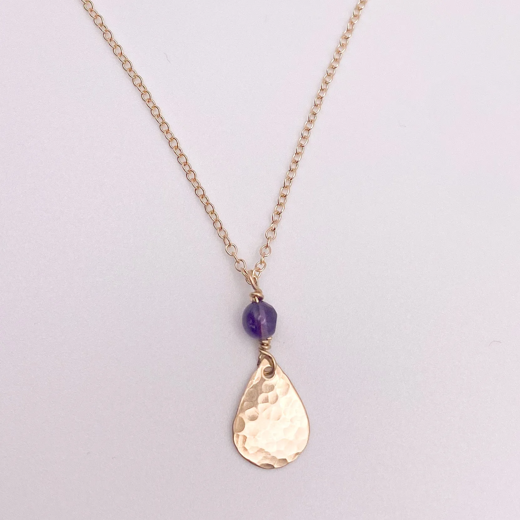 Small teardrop with faceted amethyst necklace