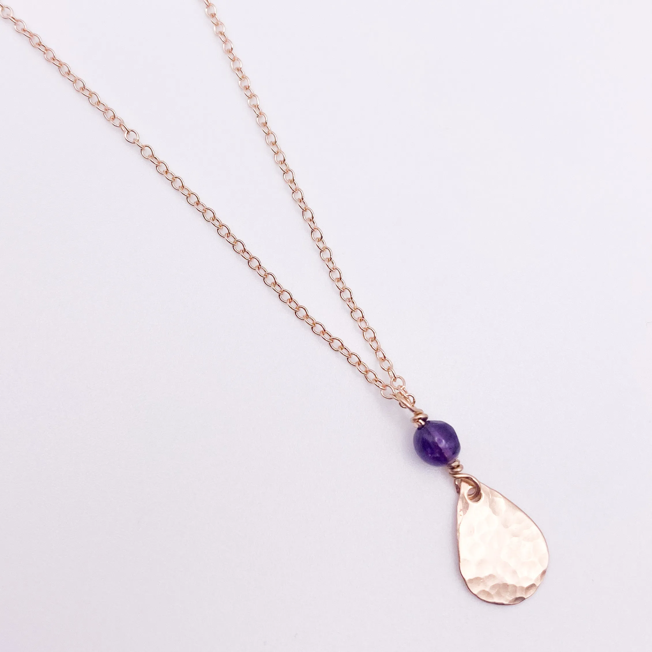 Small teardrop with faceted amethyst necklace