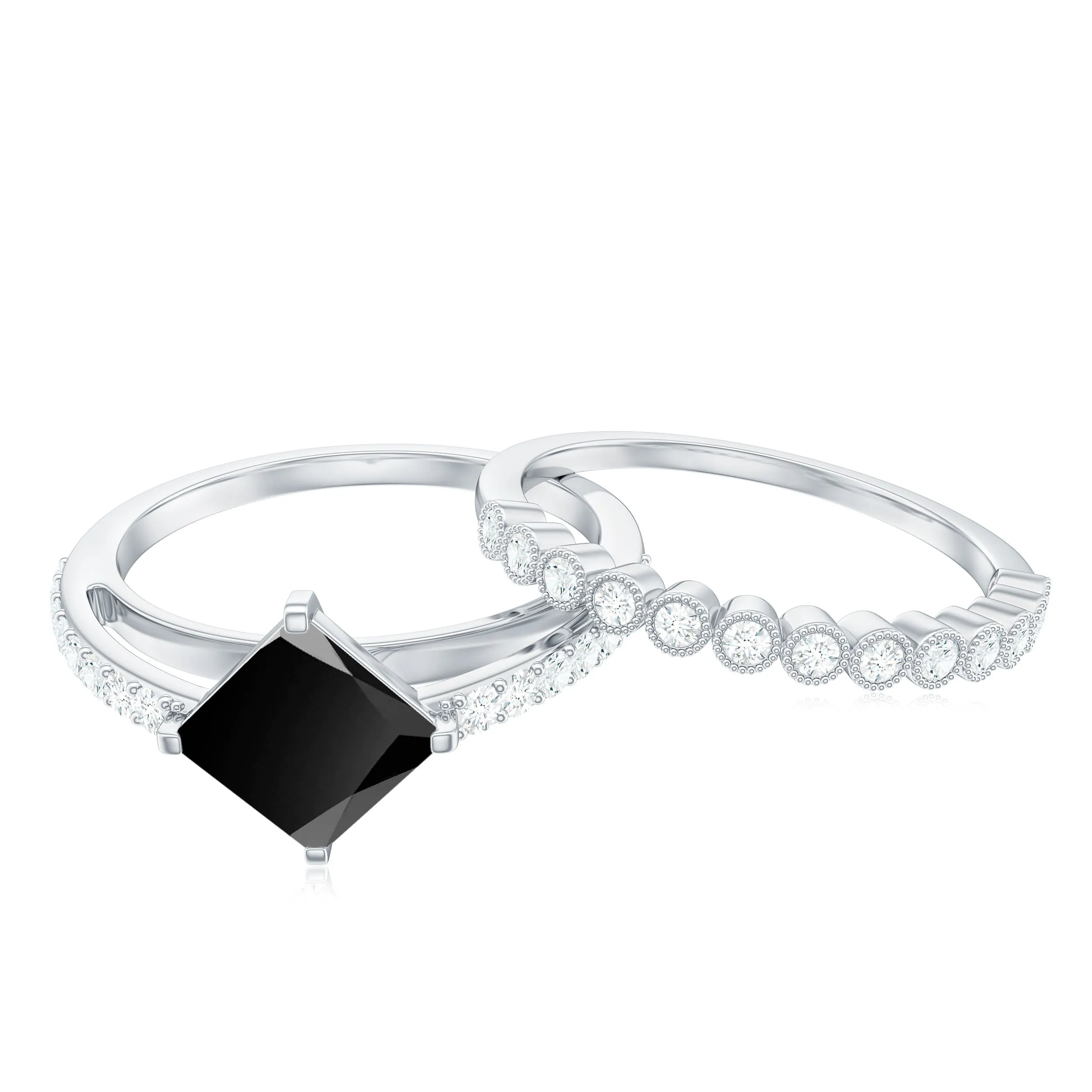 Solitaire Black Onyx and Diamond Ring Set