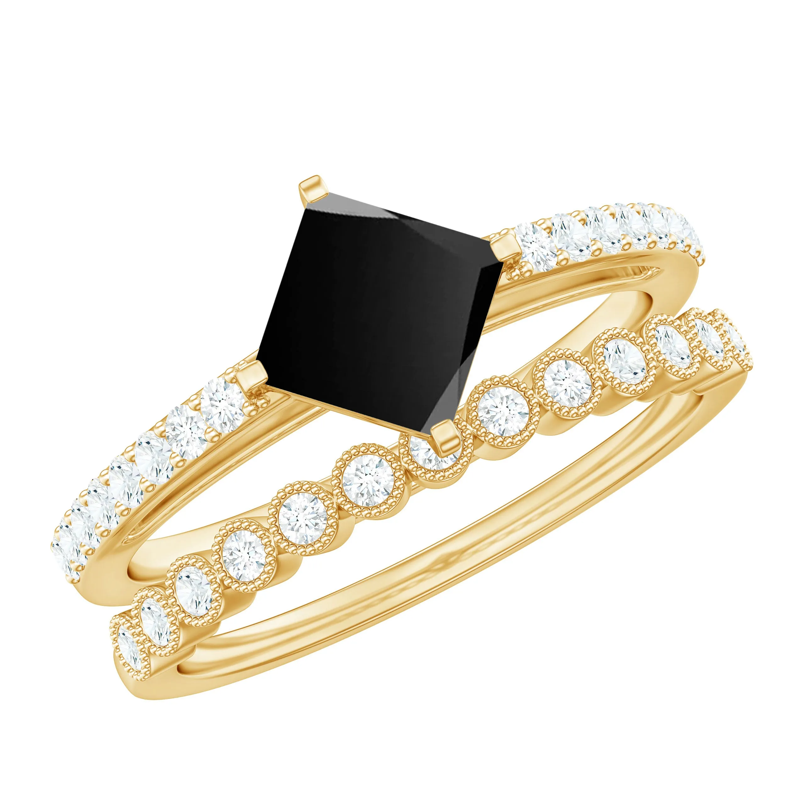 Solitaire Black Onyx and Diamond Ring Set