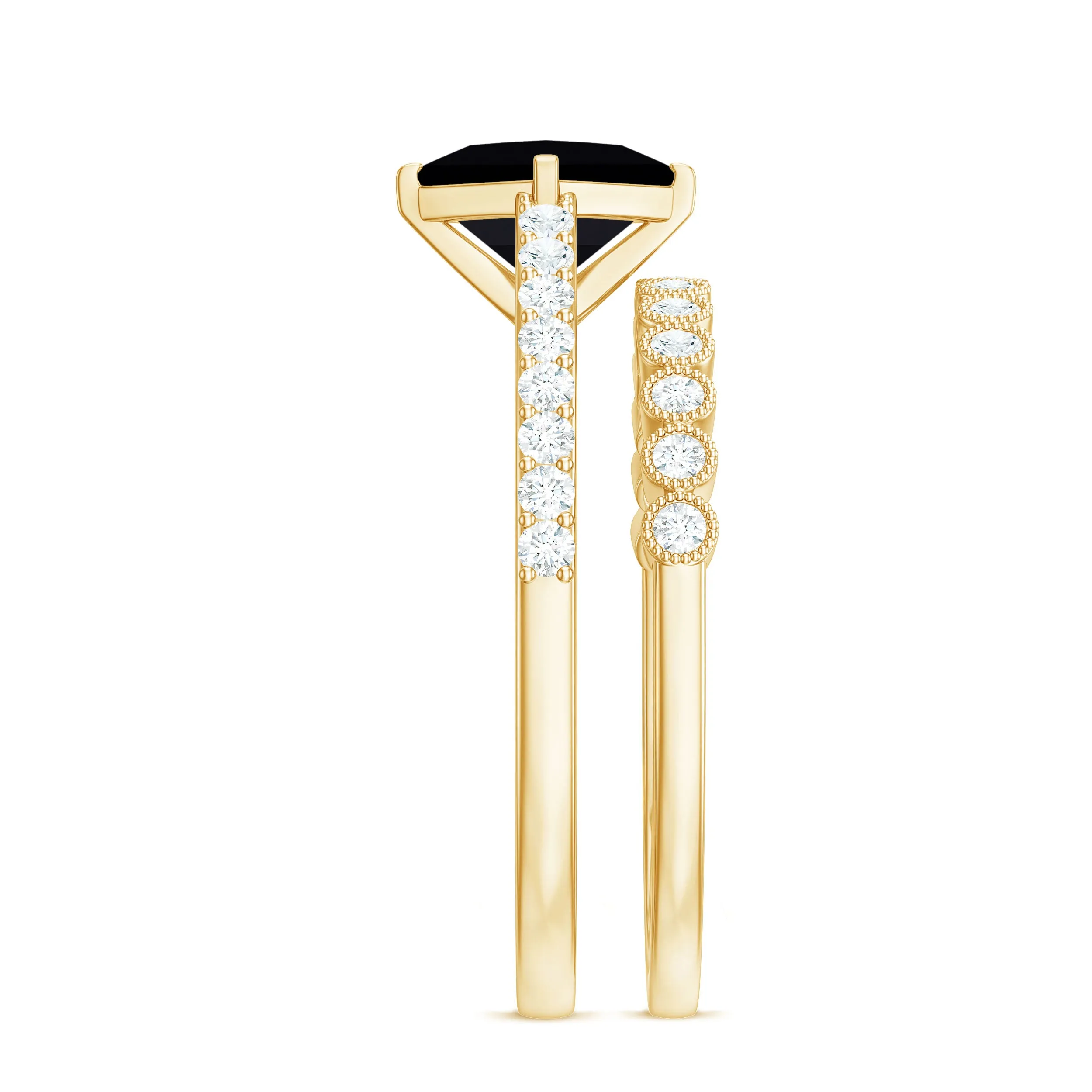 Solitaire Black Onyx and Diamond Ring Set