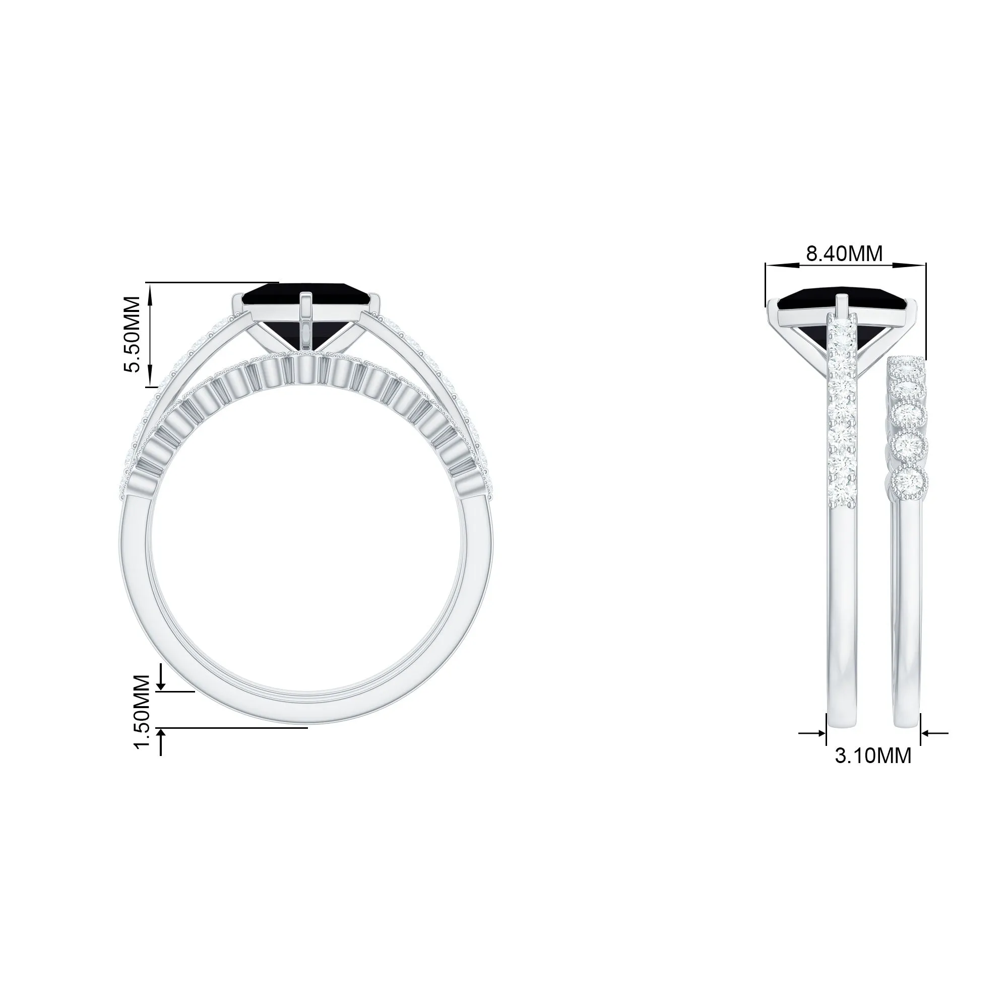 Solitaire Black Onyx and Diamond Ring Set
