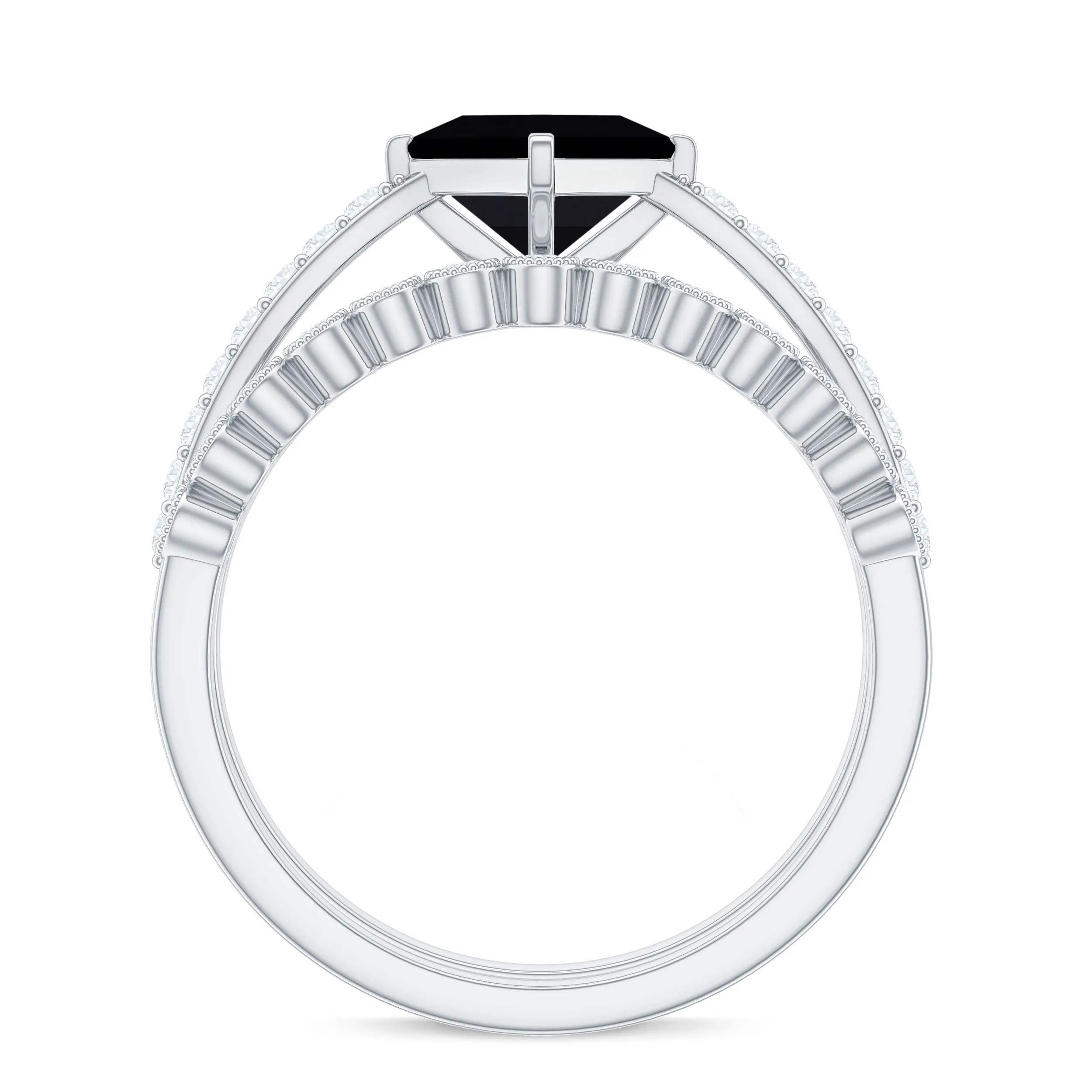 Solitaire Black Onyx and Diamond Ring Set