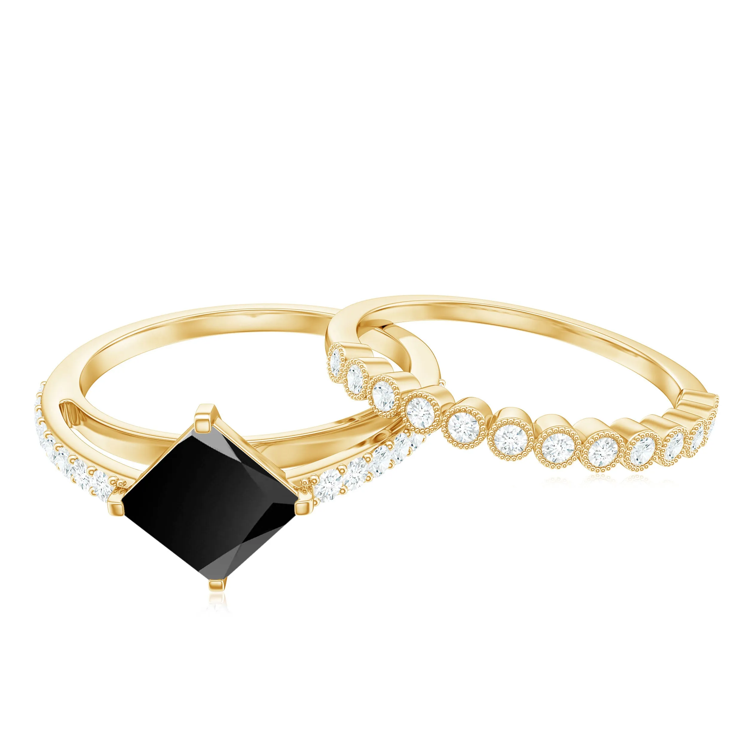 Solitaire Black Onyx and Diamond Ring Set
