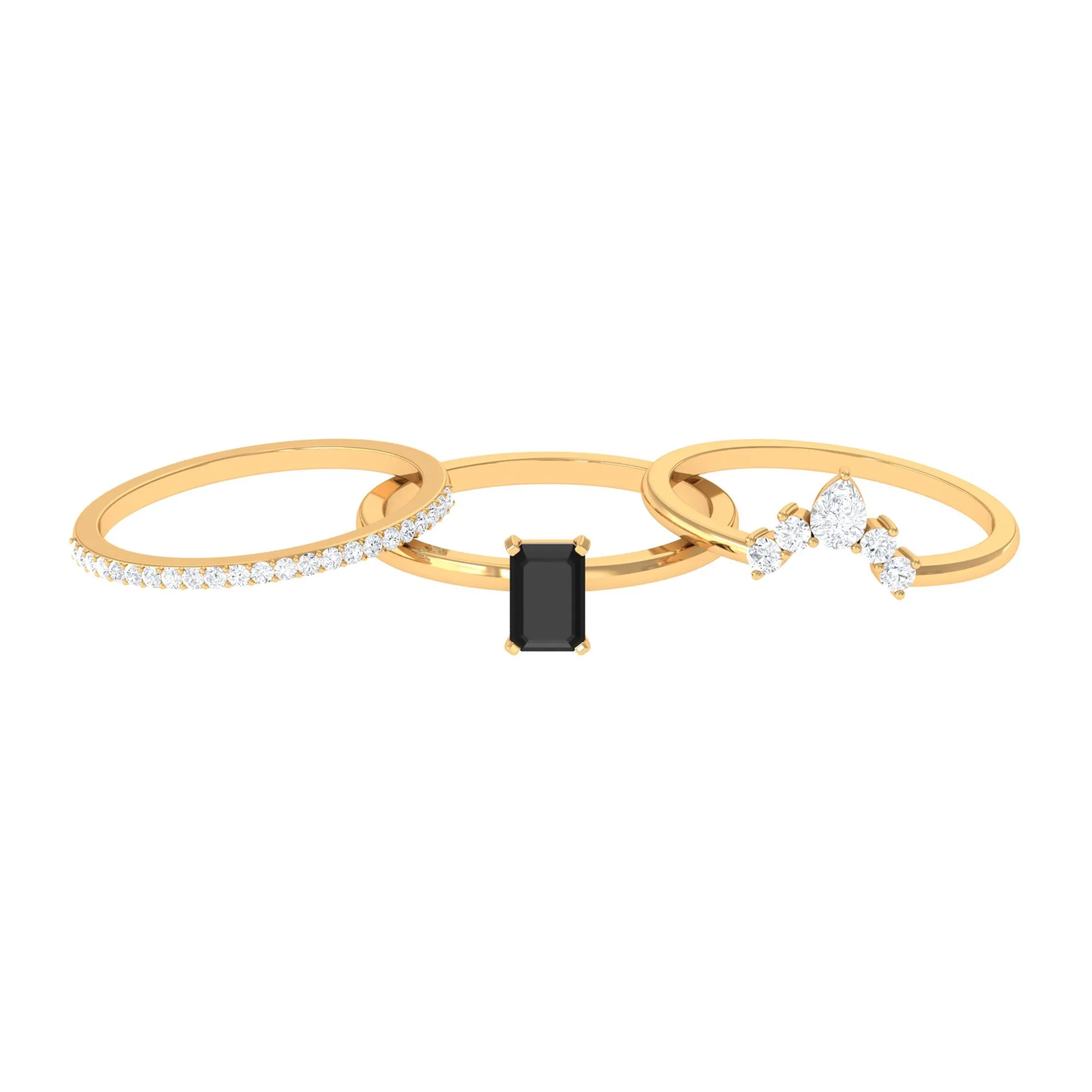 Solitaire Black Onyx and Moissanite Three Ring Set