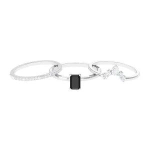 Solitaire Black Onyx and Moissanite Three Ring Set