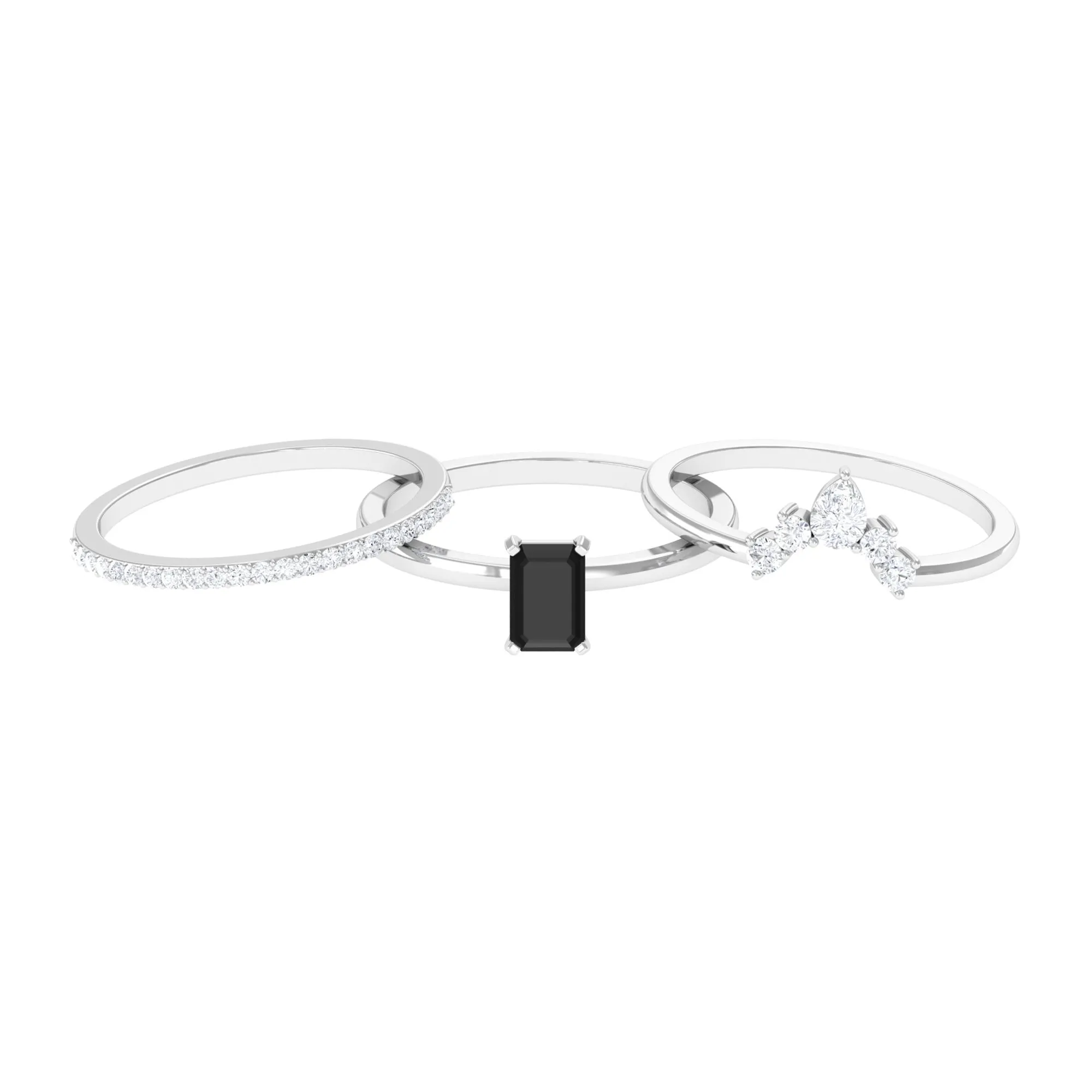 Solitaire Black Onyx and Moissanite Three Ring Set