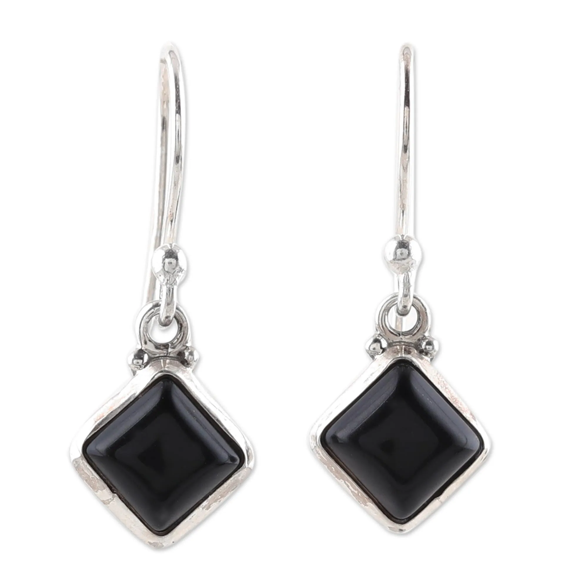 Square Onyx Dangle Earrings Crafted in India - Happy Kites in Black | NOVICA