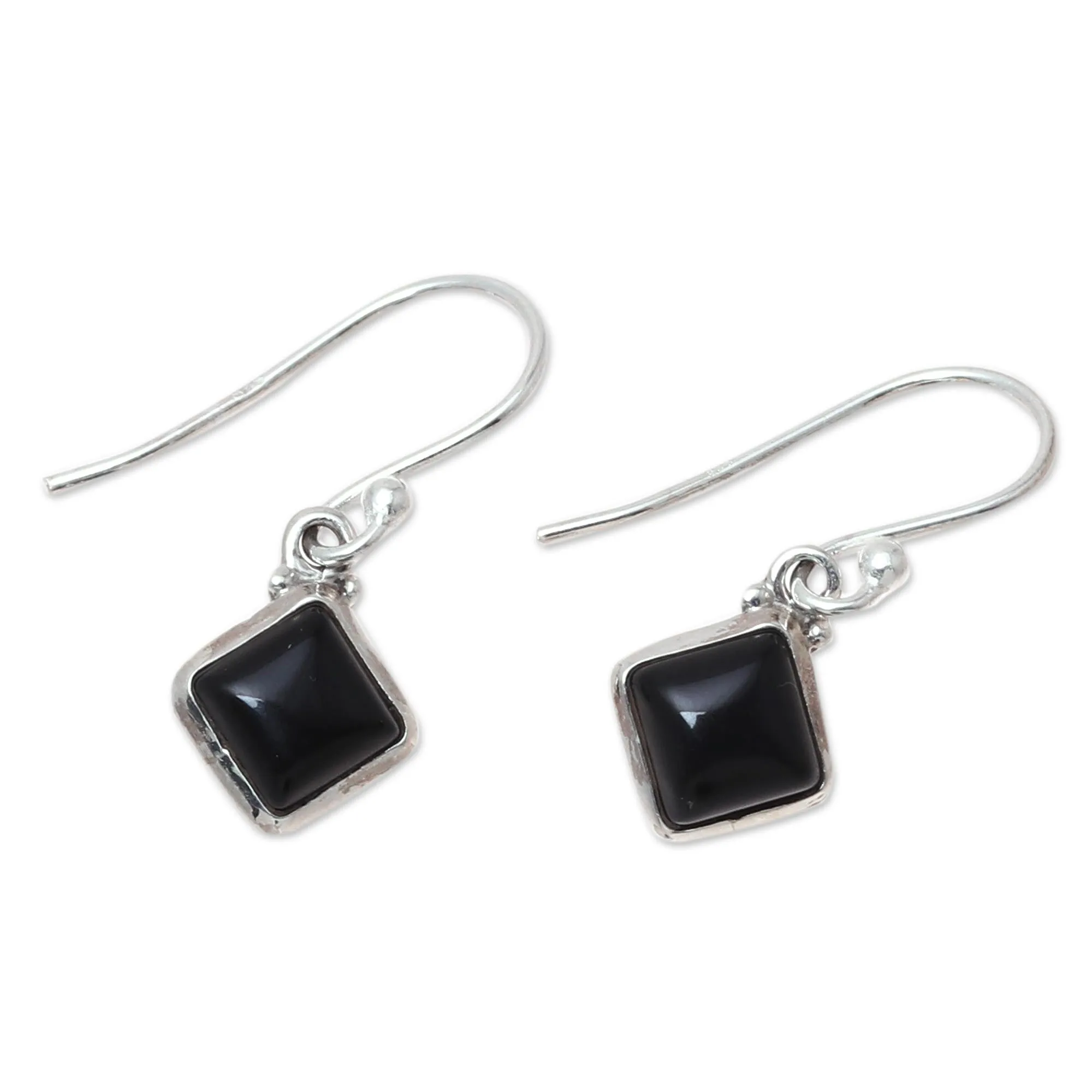 Square Onyx Dangle Earrings Crafted in India - Happy Kites in Black | NOVICA