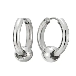 Stainless Steel Circle Beads Huggie Hinged Hoop Earrings for Men Women, 2pcs