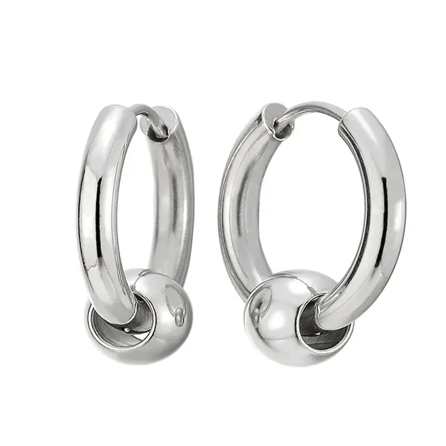 Stainless Steel Circle Beads Huggie Hinged Hoop Earrings for Men Women, 2pcs