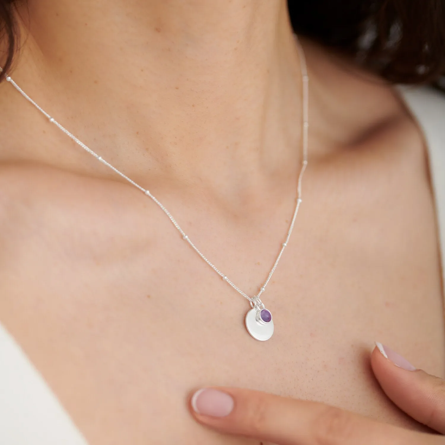 Sterling Silver Birthstone A Little February Necklace JJS0071