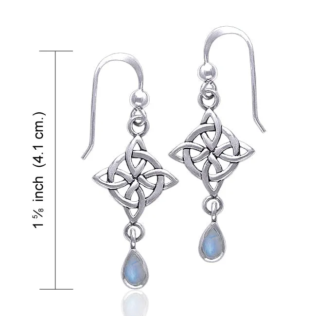 Sterling Silver Celtic Knot Rainbow Moonstone Earrings