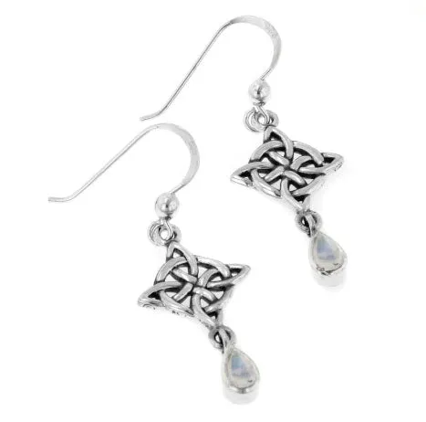 Sterling Silver Celtic Knot Rainbow Moonstone Earrings