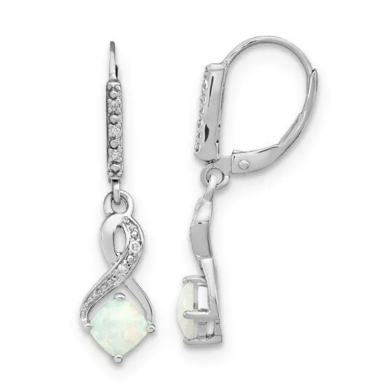 Sterling Silver Cushion Gemstone and Diamond Leverback Earrings