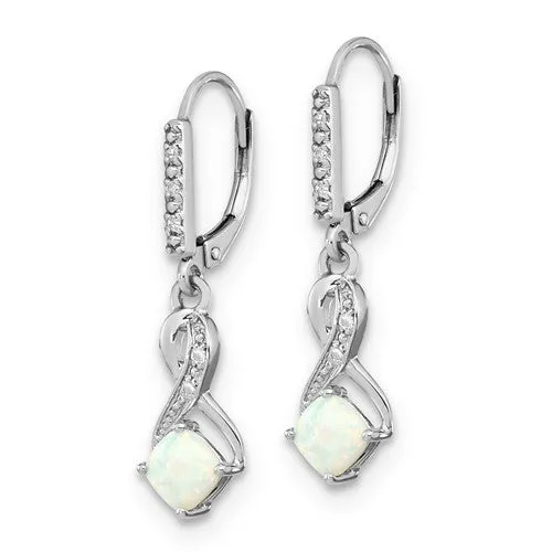 Sterling Silver Cushion Gemstone and Diamond Leverback Earrings