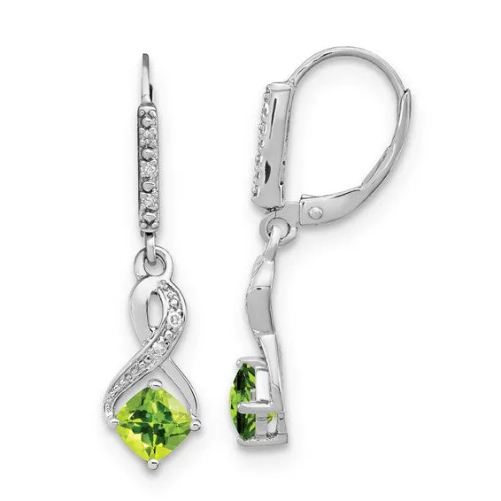 Sterling Silver Cushion Gemstone and Diamond Leverback Earrings