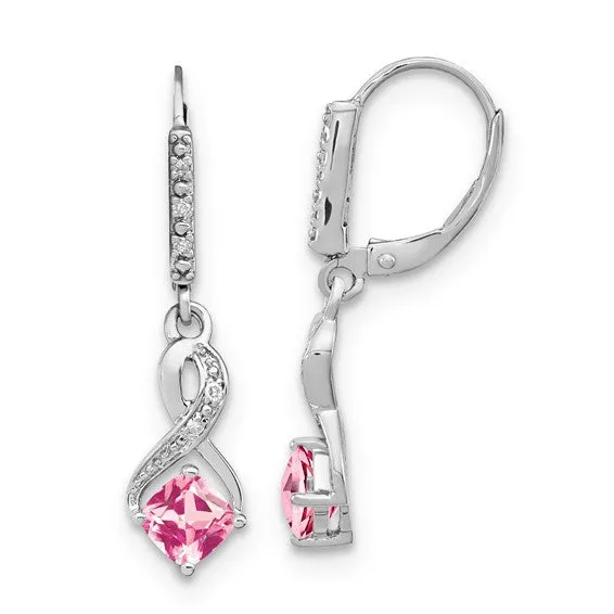 Sterling Silver Cushion Gemstone and Diamond Leverback Earrings