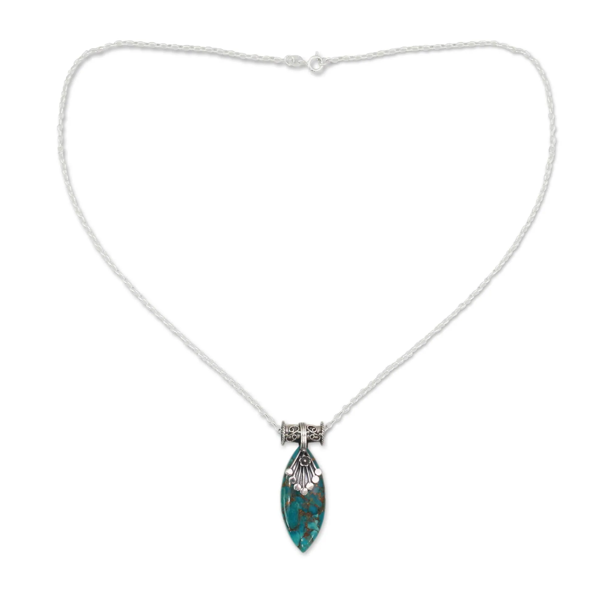 Sterling Silver Necklace with Turquoise Color Gem - Jaipur Legacy | NOVICA