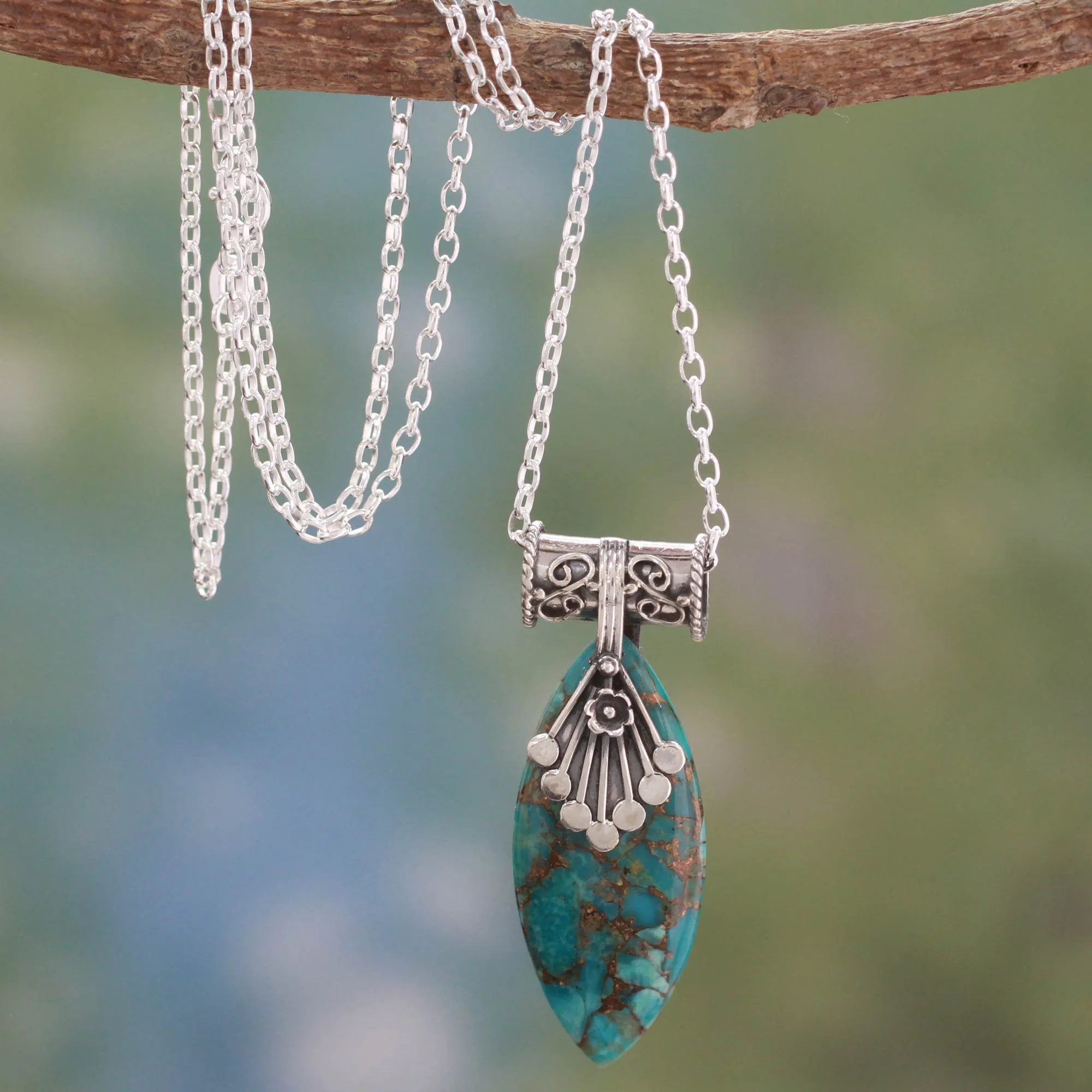 Sterling Silver Necklace with Turquoise Color Gem - Jaipur Legacy | NOVICA