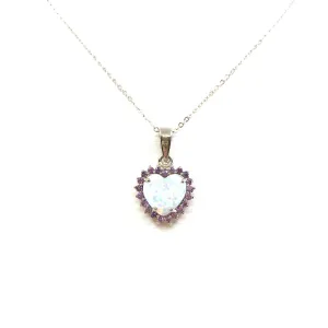 Sterling Silver Opal Small Heart Pendant