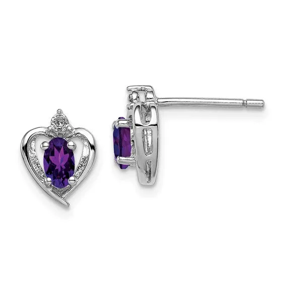 Sterling Silver Oval Gemstone & Diamond Heart Earrings
