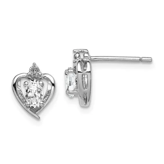 Sterling Silver Oval Gemstone & Diamond Heart Earrings